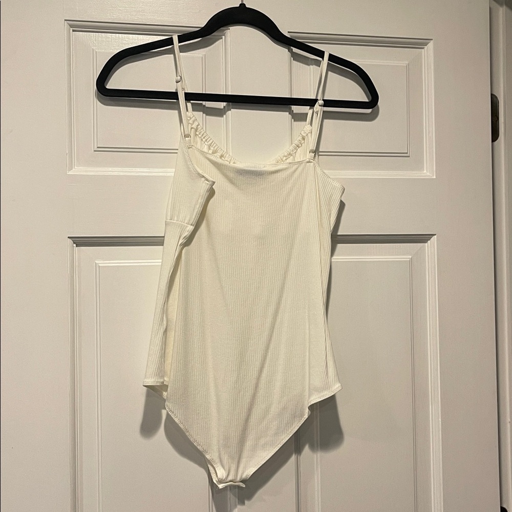 She + Sky Ivory Ribbed Tie-Front Bodysuit - Picture 3 of 3
